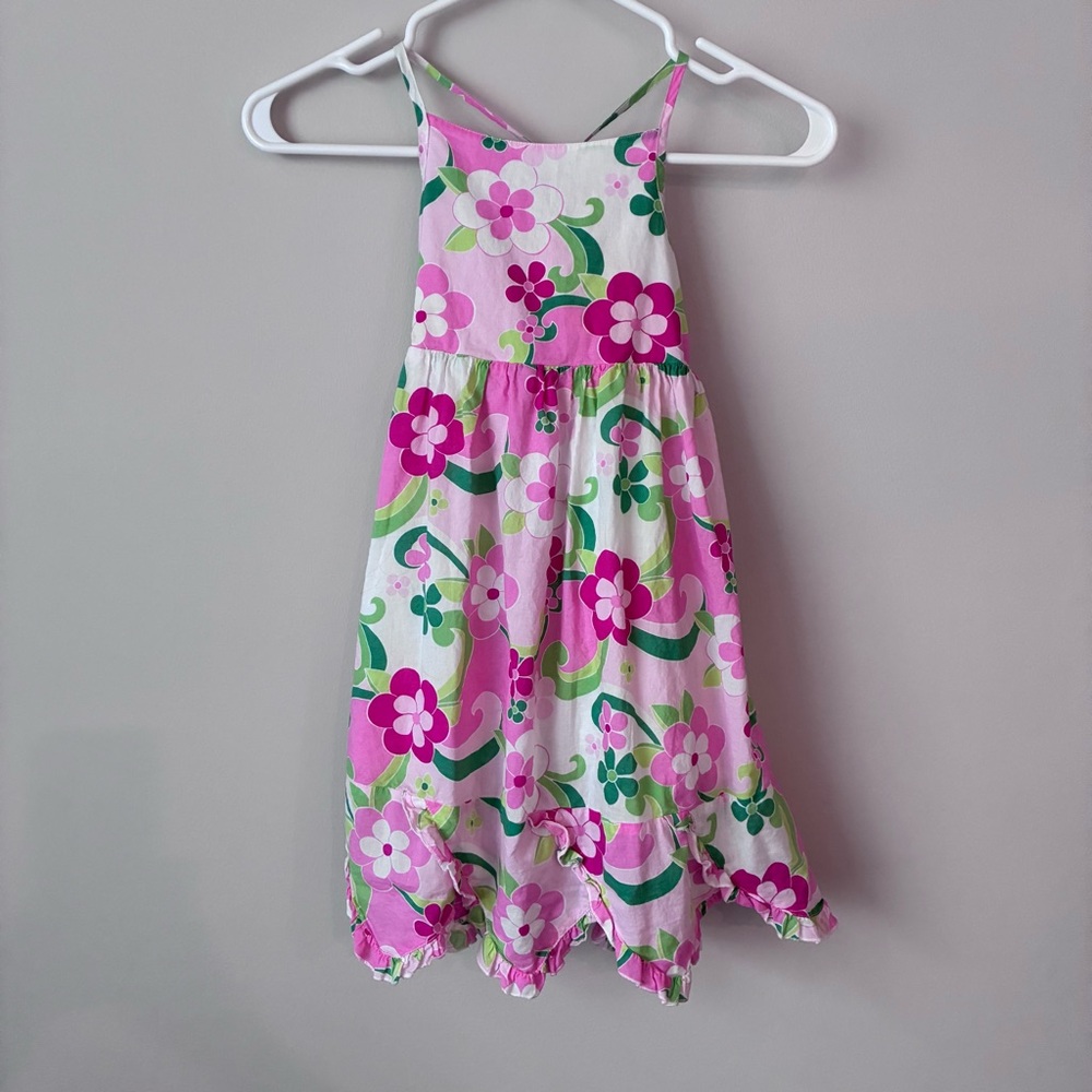 Gymboree Pink and Green Floral sun Dress 100% cotton Size 6 like new